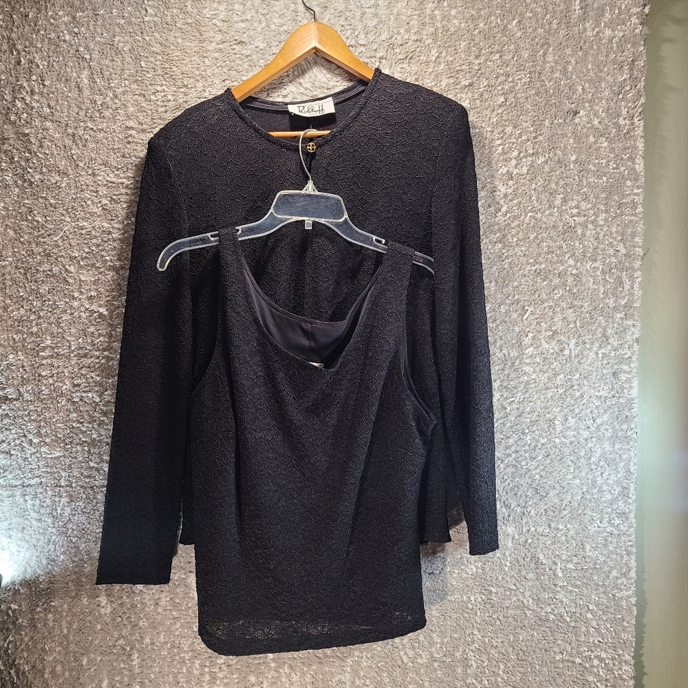 Joseph Ribkoff Black Lace Tank Blouse‎ And Cardigan 2 Piece Size 16